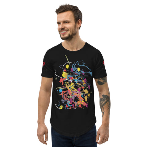Curved Hem T-Shirt w/ Flung paint