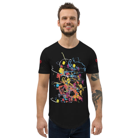 Curved Hem T-Shirt w/ Flung paint