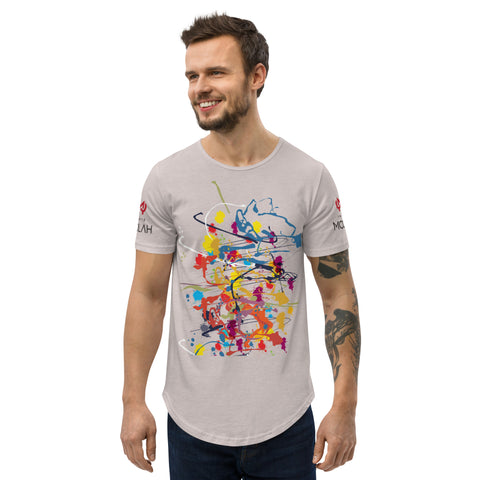 Curved Hem T-Shirt w/ Flung paint