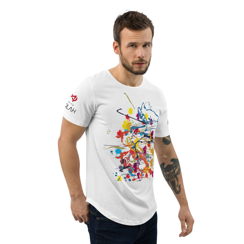 Curved Hem T-Shirt w/ Flung paint